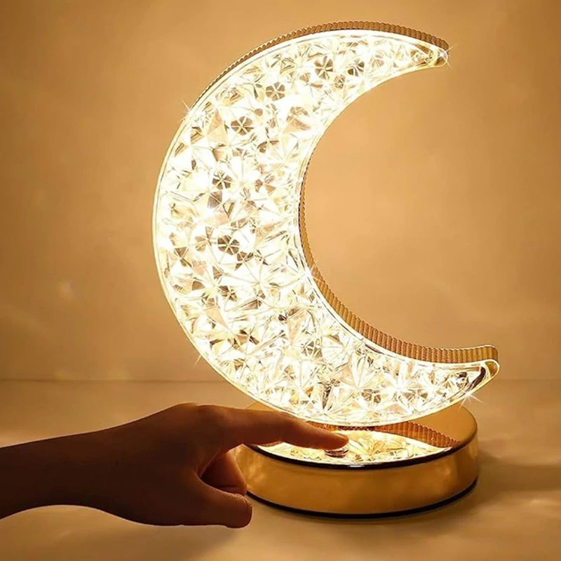 Zlatavá RGB lampička 18cm –KŘIŠŤÁLOVÝ PŮLMĚSÍC