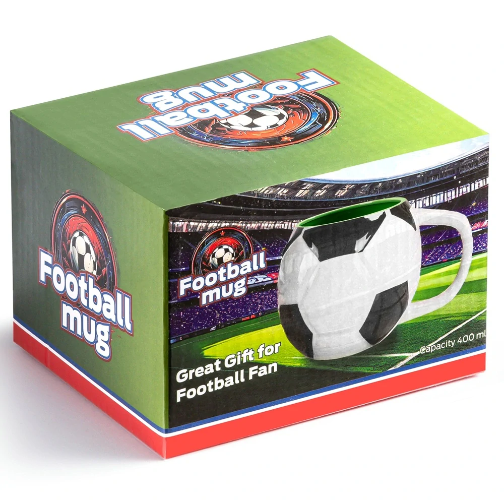 Hrnek pro fotbalistu v krabičce - Fotbalový míč, zelený vnitřek