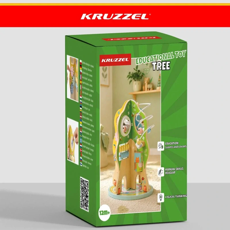 Dřevěný vzdělávací stromek Kruzzel – motorická hračka od 12 měsíců