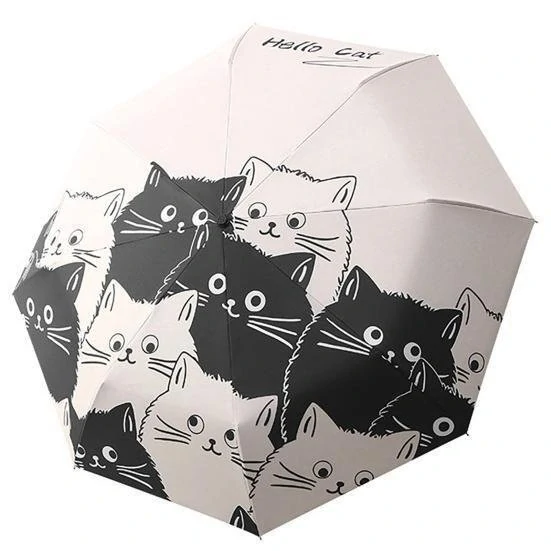 Skládací deštník s kočkami – černobílý motiv, průměr 97 cm