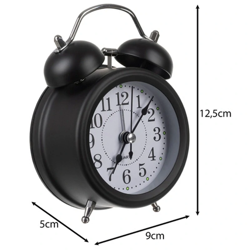 Kovový retro budík 12,5cm s podsvícením 25473 - černý