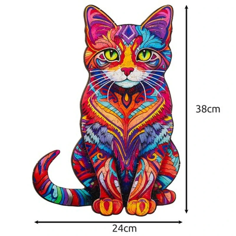 Dřevěné puzzle 130 dílků 38x24cm – Pestrobarevná kočka