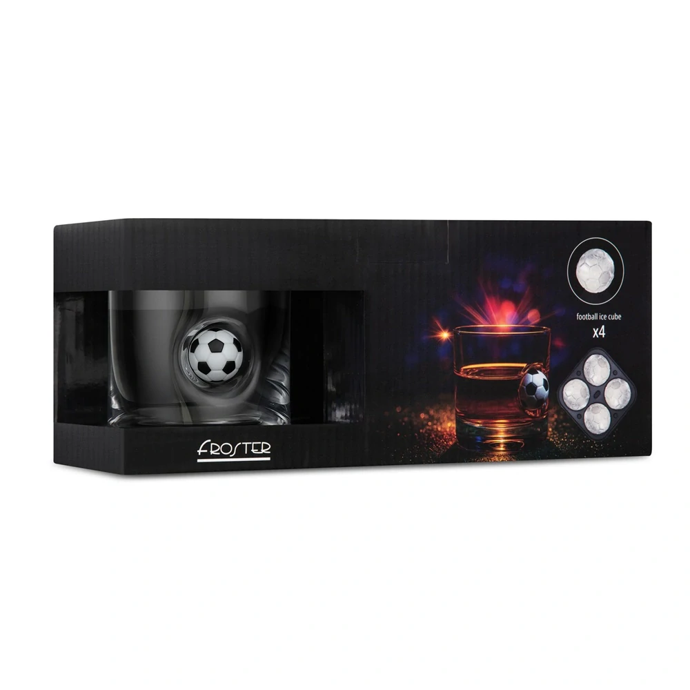 Dárková sada pro fotbalového fanouška – sklenice na whisky s míčem a forma na led