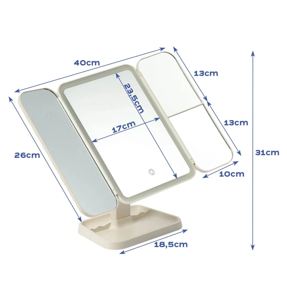 Skládací kosmetické zrcátko LED 26952 – 3dílné, zvětšovací, USB-C