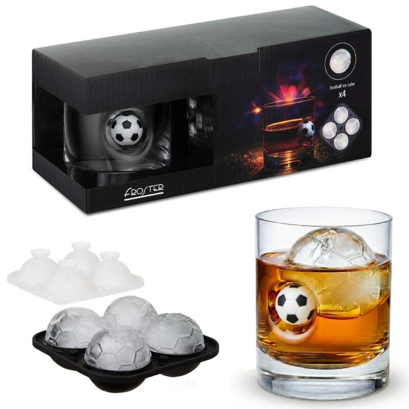 Dárková sada pro fotbalového fanouška – sklenice na whisky s míčem a forma na led