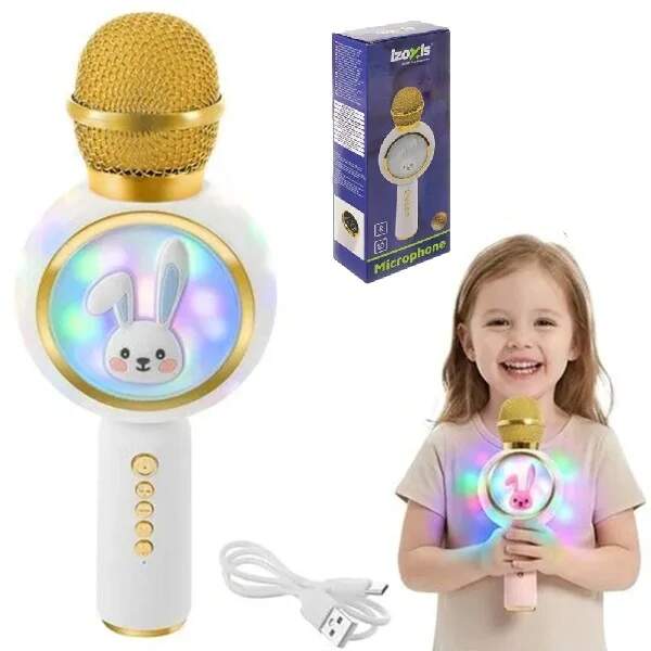 Bezdrátový karaoke mikrofon pro děti s reproduktorem – bílý, Bluetooth
