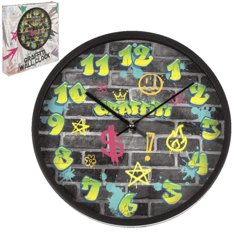 Nástěnné hodiny Graffiti 30 cm – barevný street art design