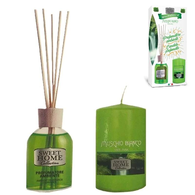 Aroma difuzér se svíčkou Sweet Home – vůně Bílý mošus 100 ml + 135 g