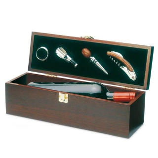 Elegantní dřevěný obal na víno- 4 nástroje v setu k vínu 