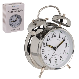Velký kovový retro budík 17cm s podsvícením - stříbrný