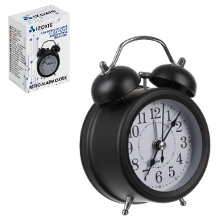 Kovový retro budík 12,5cm s podsvícením 25473 - černý 