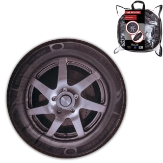 Velký polštář pro automechaniky a motoristy – ve tvaru pneumatiky s realistickým potiskem disku