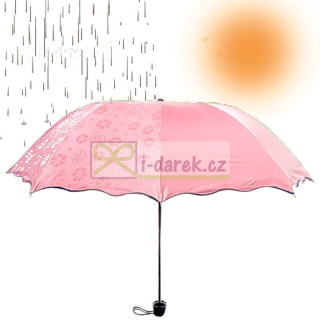 Skládací deštník s magickými květy - růžový