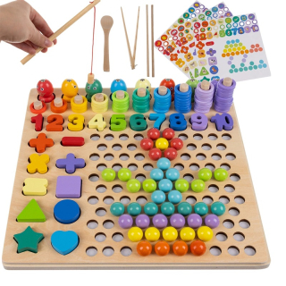 Dřevěné kuličky, lov rybiček, čísla, kruhy - matematika hrou