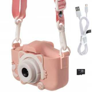 Malý kočičí digitální fotoaparát 1080P - růžovobílý