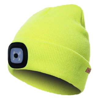 Dvojitá zimní čepice s dobíjecím 4 LED osvětlením - žlutá