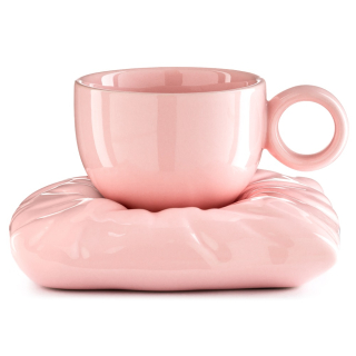 Keramický šálek na polštářkovém podšálku Royal cup - růžový