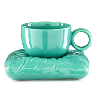 Keramický šálek na polštářkovém podšálku Royal cup - zelený