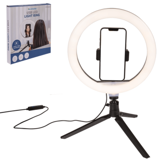 Kruhové selfie LED světlo s držákem mobilu a stativem