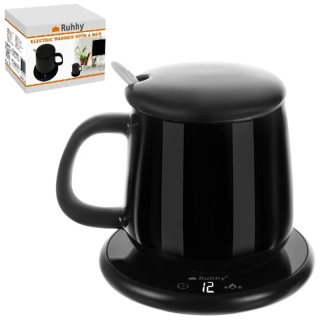 Sada elektrický ohřívač 18 W, hrnek 400 ml s víčkem a lžička – černá