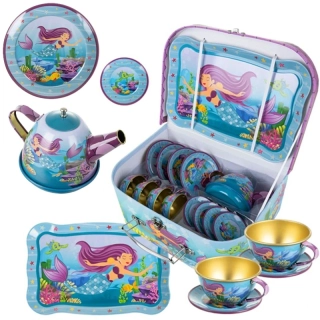 Dětská čajová sada s motivem mořské panny – 9dílný kouzelný set v kufříku