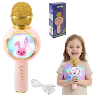Bezdrátový karaoke mikrofon pro děti s reproduktorem – růžový, Bluetooth
