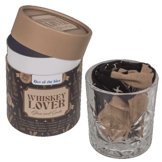 Dárková sada pro milovníka whisky – sklenička a ponožky v kulatém boxu