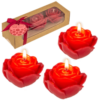 Svíčky ve tvaru červené růže, sada 3 ks – romantický dárek pro ženu