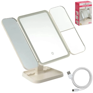 Skládací kosmetické zrcátko LED 26952 – 3dílné, zvětšovací, USB-C