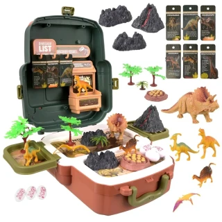 Dinosauři v batohu – hrací sada s figurkami, sopkou a vejci